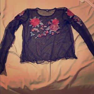 Cute Embroidered Rose Mesh too Long sleeve